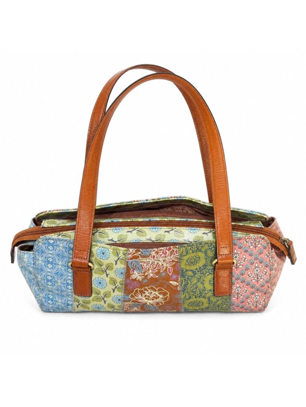 Fossil Y2K Patchwork Floral Boho Shoulder Bag Leather Trim Cottagecore Purse